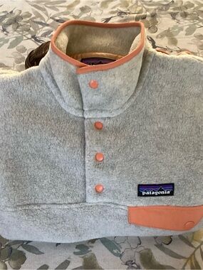 Patagonia Women XXS Synchilla Snap-T Fleece Pullover Oatmeal Cream Coral Orange